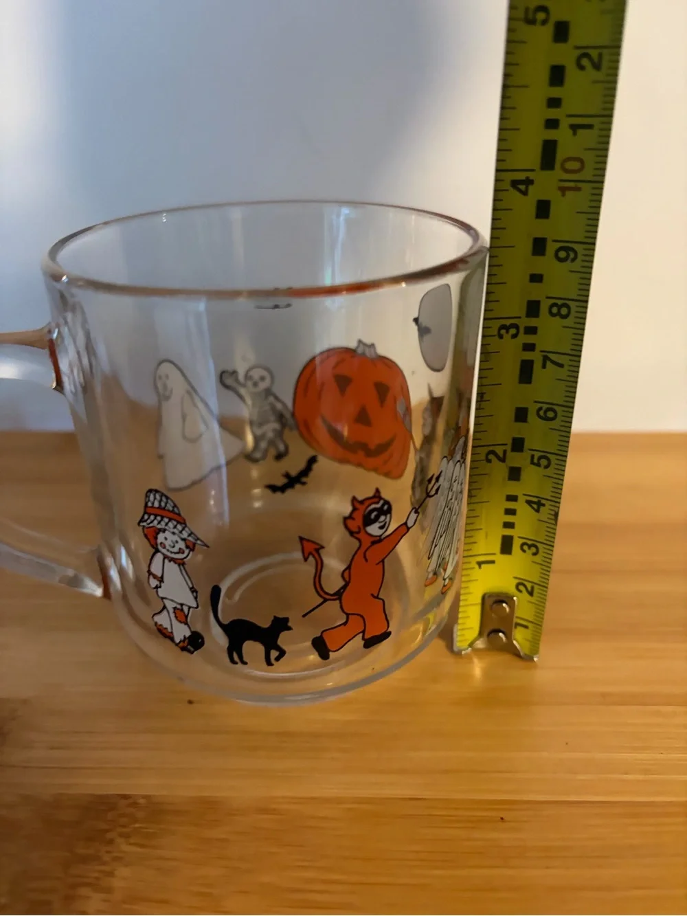 Vintage Halloween Parade Luminarc Glass Tumbler Mug Orange & Black. Ghost Witch